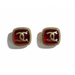 CHANEL CC Square Stud Earrings Metal with Carré Rouge Enamel 25A (CHXX012)